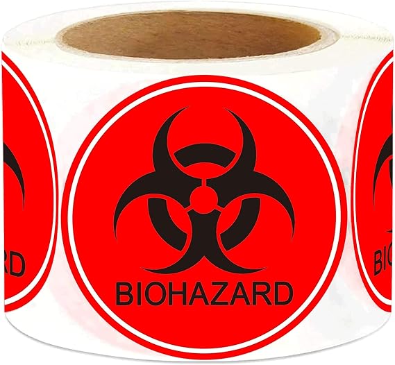 Biohazard Stickers Sign 2 Inch Waterproof Biohazard Warning Hazard Labels | 250 Pcs Use Universal Biohazard Symbol Sticker Decals Universal Symbol, Coated Paper Signs for Labs, Hospitals Industrial Use