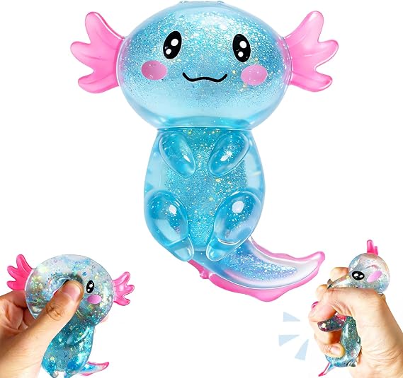 Axolotls Squishies Fidget Stress Ball,Cute Squishies Axolotls Toy,Easter Basket Stuffers, Stress Ball Squeeze Toys for Stress Relief (Blue)