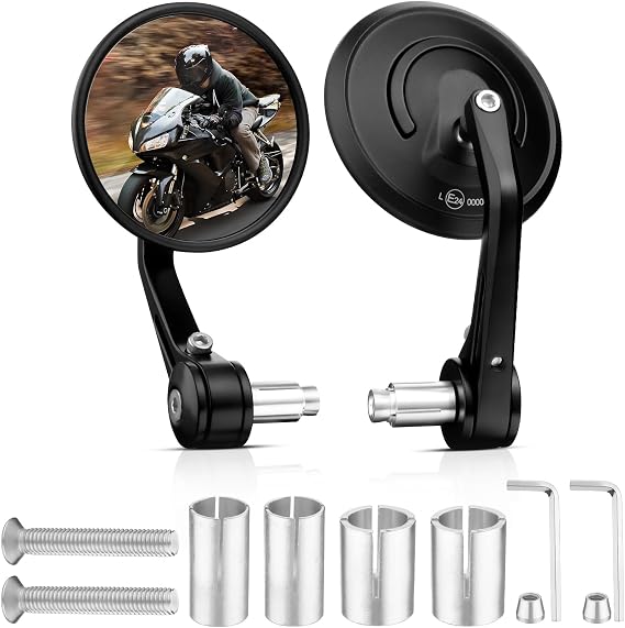 GEARCELL Universal Motorcycle Mirrors 7/8" Motorcycle Rearview Mirrors 360° Rotatable Motorcycle Bar End Mirrors Extension Motorbike Side