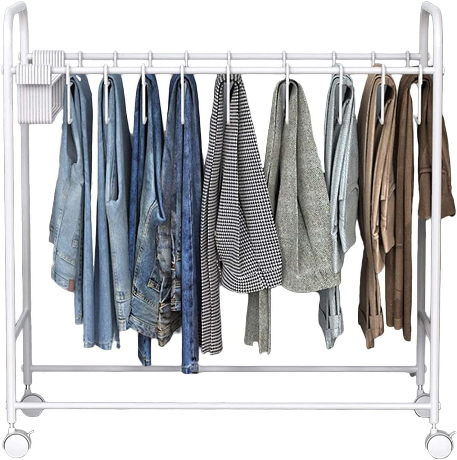 Rolling Pant Rack Trolley for JeansTrouser,Heavy Duty Closet Pants Hangers Organizer,Floor Large Capacity Space Saving Cloakroom Storage Stand,White 20 hangers