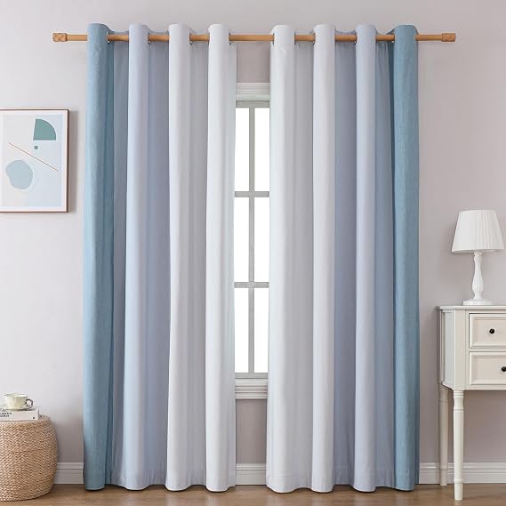Flyfun Ombre Blackout Curtains for Bedroom, Room Darkening Curtains for Living Room, Gradient Colors Light Blocking Grommet Window Curtain/Drapes (Ocean Blue Theme, 52W x 96L)