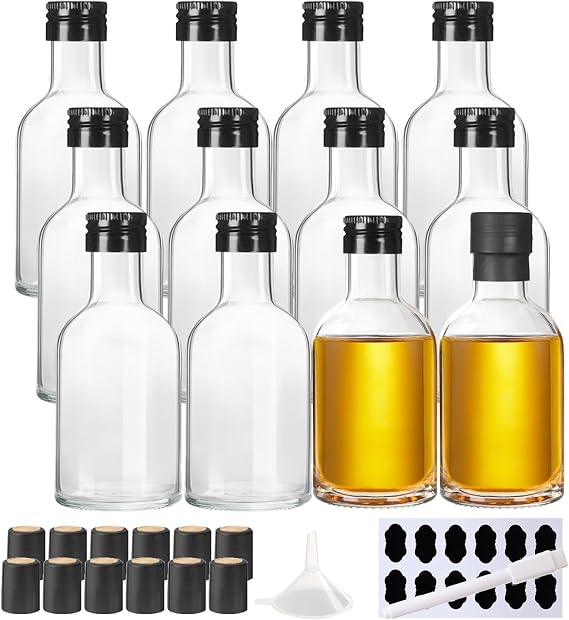 YBCPACK 12 Pack 100ml Glass Liquor Bottles with Black Screw Cap For Alcohol