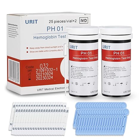 50 Hemoglobin Test Strips for URIT Hemoglobin Test Meter (Meter is not Include), Easy for Home Use, 50 Test Strips Total with 50 Lacets.