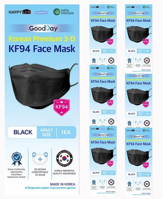 [Happy Life] Premium 3D Black KF94 Face Mask, Good Day, Individual Pack Made in Korea (6)