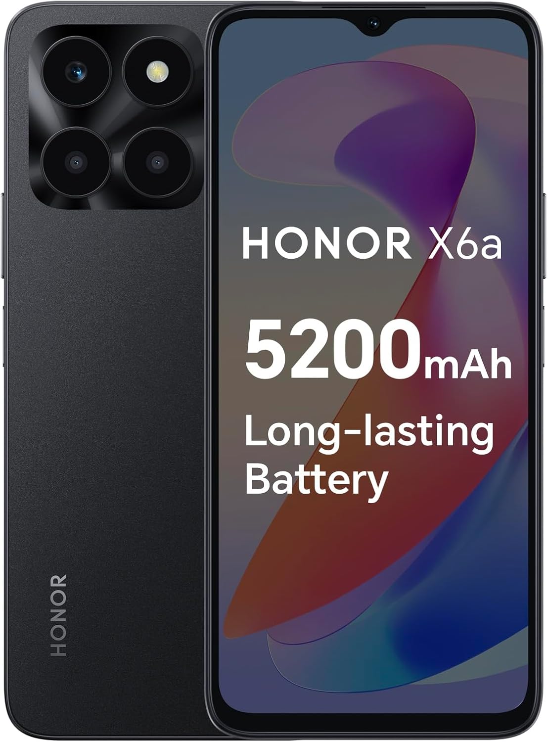 HONOR X6a Mobile Phone Unlocked, 6.5-Inch 90Hz Fullview Display, 4GB128GB, 5200 mAh Long-lasting Battery, 50MP Triple Camera, Android 13, Midnight Black