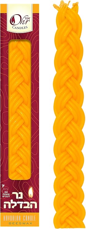 OHR CANDLES Braided Beeswax Havdalah Candle - Pure Bees Wax Shabbat Candle - Shabbat Judaica Gift - Flat Braid- 1-Pack