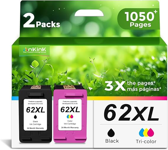 62XL Ink Cartridges Replacement for HP Ink 62 XL HP62 Black Color Cartridge