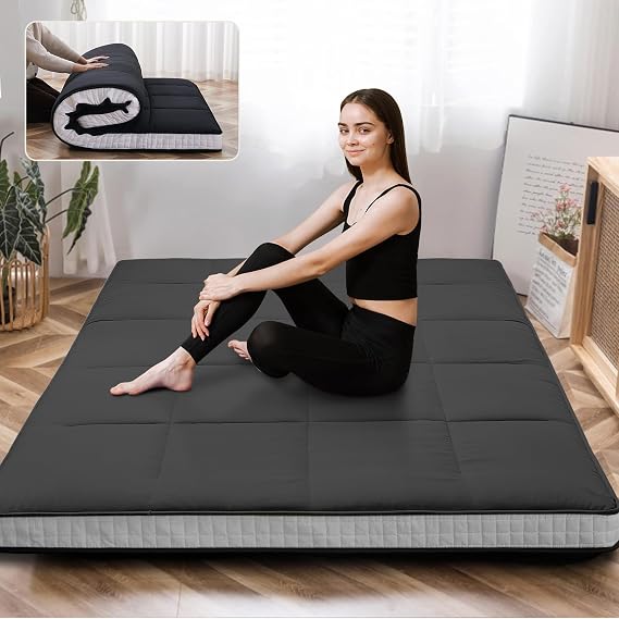 Japanese Floor Mattress Futon Mattress, Foldable Mattress Topper Thicken Tatami Mat Roll Up Mattress, Folding Sleeping Pad Breathable Floor Lounger Guest Bed for Camping Couch, Twin Full Queen