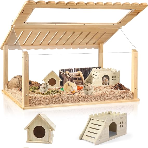 24 inch Acrylic Hamster Cage with 2 Small Hamster House - Long-Lasting, Easy Clean Guinea Pig Cages, Clear View Design for Active Small Pets