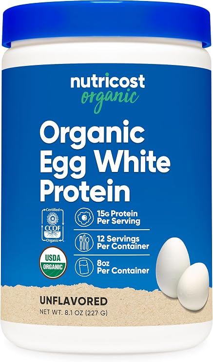 Organic Egg White Protein, Unflavored, 8.1 oz (227 g), Nutricost | 15 Grams Protein Per Serving, GMO-Free