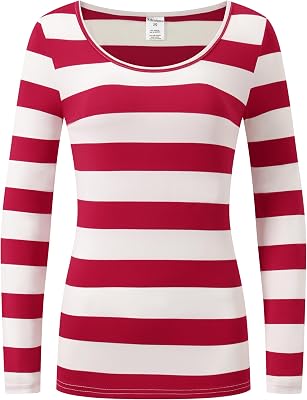 Womens Casual Long Sleeve Striped Scoop Neck T-Shirts
