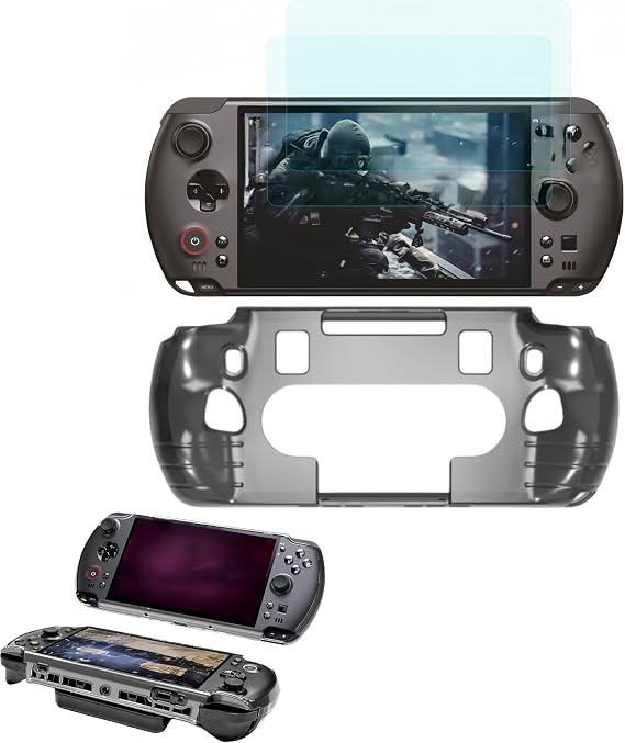 Handheld Console Protection Kit Compatible with GPD Win 5, TPU Soft Shell + 2-Pack Tempered Glass for Gaming (Black)
