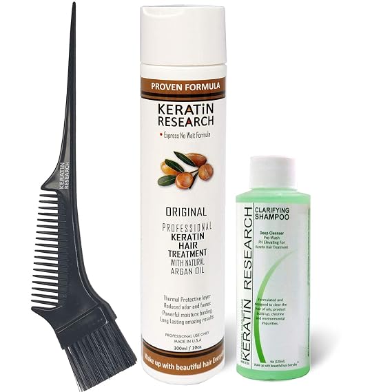 Brazilian Keratin Hair Blowout Treatment Express Formula 300ml Bottle Includes 120ml Clarifying Shampoo and Brush/Comb