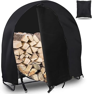 HOMEYA Firewood Log Hoop Cover 40 Inch, Outdoor Heavy Duty 600D Oxford Waterproof Weather Resistant Patio Ring Log Rack Cover, with Double-Ended Zipper Running Through, Round Wood Pile Holder Storage