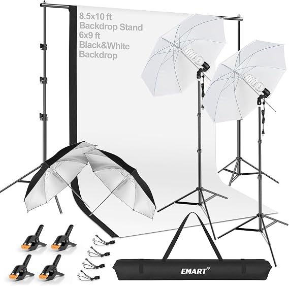 EMART 8.5x10FT Photo Backdrop Stand Kit with Photography Umbrella Lights