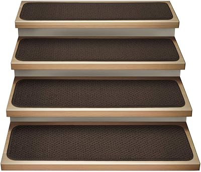 House, Home and More Set of 12 Attachable Indoor Carpet Stair Treads - Chocolate Brown - 8 Inches X 23.5 Inches