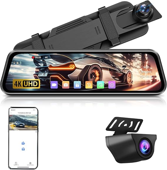 4K Reversing Camera Mirror 【WiFi】 10 Inch Mirror Dashcam Parking Aid WDR