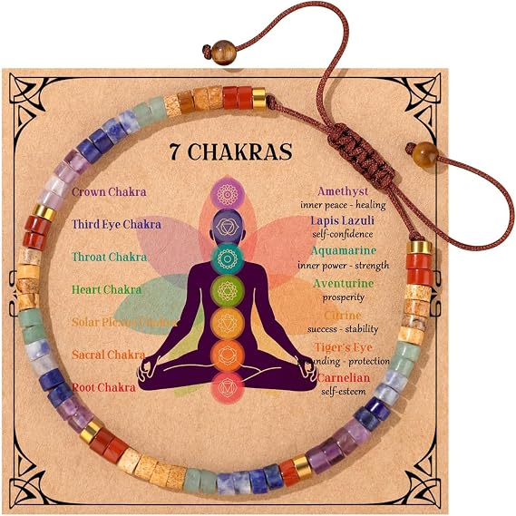 Chakra Bracelets for Women,Anxiety Bracelet with Spiritual Card,Adjustable Natural Crystal Beaded Bracelet,Spiritual Energy Jewelry Gift for Women