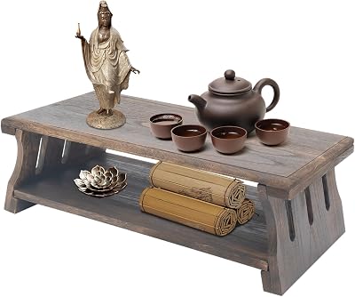 Floor Table, Altar Table Paulownia Folding Design, Low Meditation Desk for Sitting on The Floor with Storage Japanese Tatami Table for Coffee, 23.6x11.8x7.8