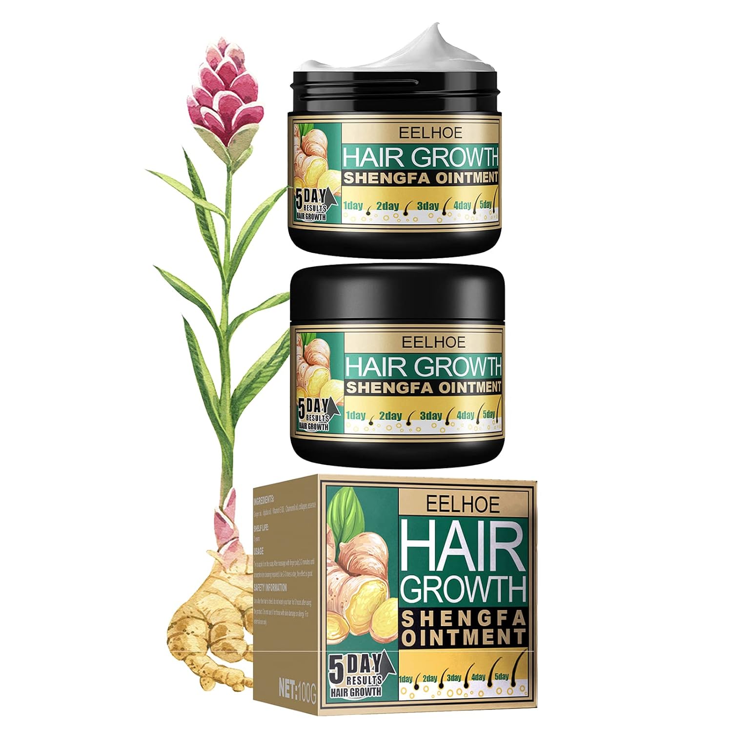 Hotiary Ginger Hair Growth Ointment Moisturizing Scalp Massage Hair Follicle Hair Care Essence Conditioner Cream 1oz 2 Pack
