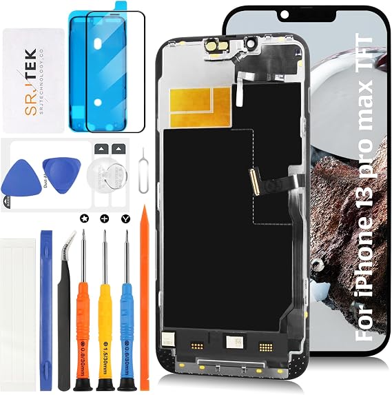SRJTEK TFT for iPhone 13 Pro Max LCD screen replacement 120Hz compatible + sensor and cable + similar notch size 6.7 inch display Touch digitizer LCD panel screen assembly A2643 A2484 A2641 A2644 A2645 with repair tools
