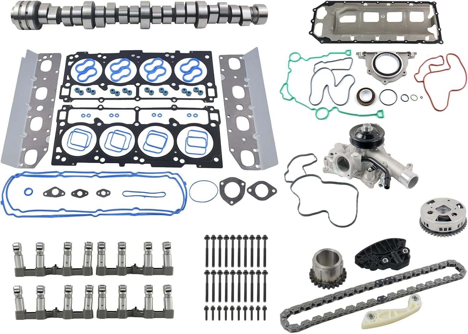 MDS Lifters Camshaft Water Pump Kit Replacement for 2009-2015 Dodge Ram 1500 5.7 HEMI Engine Overhaul Rebuild Kit 53022263AF 53021726AD 53021726AE 53022243AF 53022192AF