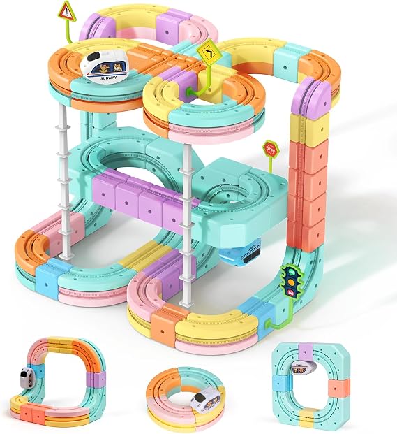 Hot Bee Electric Train Set for Kids, 134pcs Gravity-Defying 3D Train Track