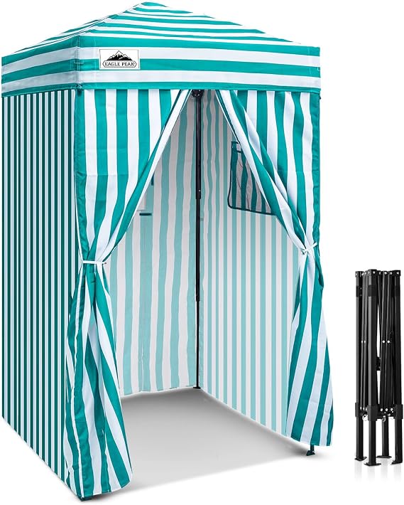 EAGLE PEAK Flex Ultra Compact 1,2x1,2 m Pop-up Canopy, Sun Shelter, Changing Room, Portable Privacy Canopy Cabana for Pool, Fashion Photoshoots, or Camping, White/Light Blue