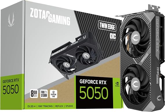 ZOTAC Gaming GeForce RTX 5050 Twin Edge OC DLSS 4 8GB GDDR6 128-bit 20 Gbps PCIE 5.0 Gaming Graphics Card, SFF-Ready Compact Card, ZT-B50500H-10M