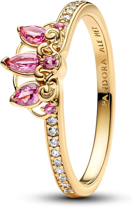 PANDORA Damenring Disney Princess Rapunzel Tiara Gold Faven 163651C01, 58, Sterling Silver, Cubic Zirconia