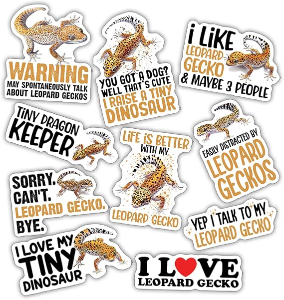 TAYTA Leopard Gecko Waterproof Vinyl Decal Sticker Sheet, 10 Pcs