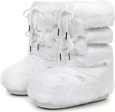 Fur Boots for Women, Furry Faux Fur Fuzzy Fluffy Women Snow Boots with Fur Lined Black White Pink Mid-Calf Winter Boots