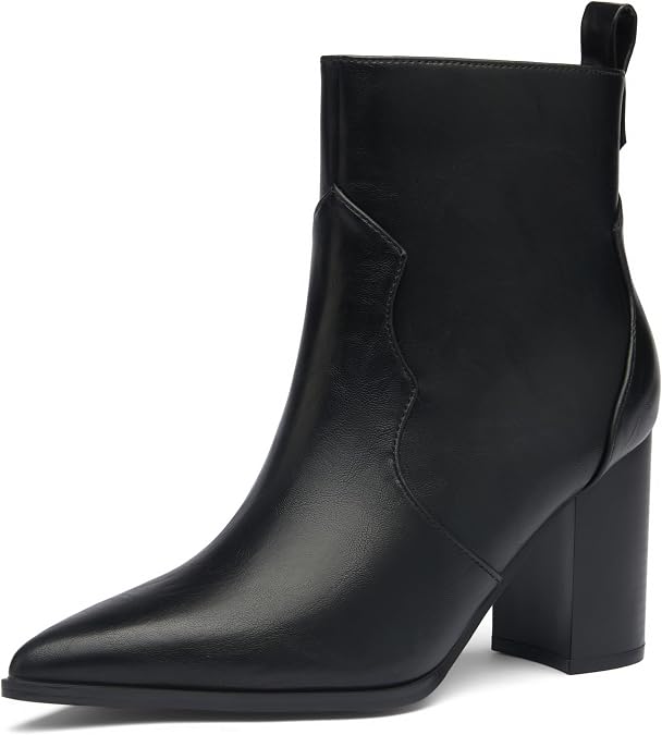 Pointed Toe Ankle Boots for Women, 3.2 Inch Chunky Heel Chelsea Booties, Block Heeled Side Zipper Cutout Fashion Dressy Boot for Work Party Dating