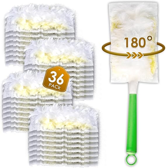 36 Count Feather Duster Refills for Swiffer Dusters Handle, 180 Degree Multi-Surface Duster Refill Kit with 1 Extra Handle, Disposable Dust Removal Brush Heads for Electronics Furniture, Car Interior