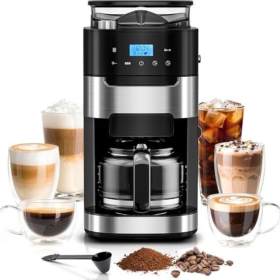 Kismile Automatic Grind & Brew Coffee Maker with Burr Grinder