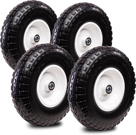 Taifa 4 PCS 13 Inch Solid Flat Free Replacement Tires and Wheels 4.00-6 with 5/8'' Bearing and 2.17'' Offset Hub, Air Less Wheel for Wheelbarrow/Wagon/Hand Truck/Trolley/Garden Scooter etc.