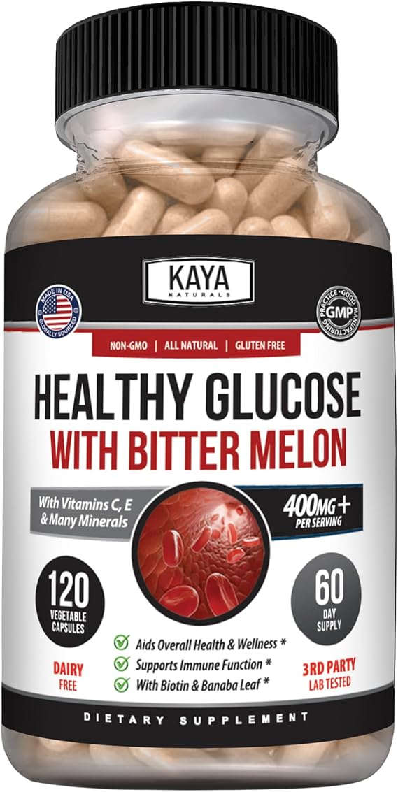 Kaya Naturals Healthy Gluco with Bittermelon Supplement, 120 Count
