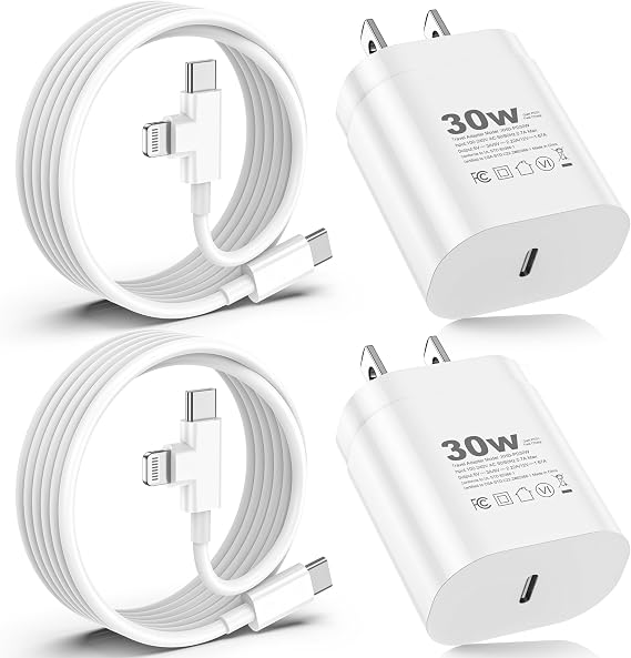 30W USB C Charger 2 Pack with 6FT 2-in-1 USB C & Lightning Cable