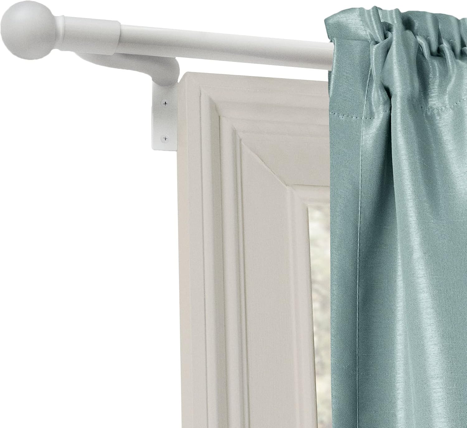 MAYTEX Easy Install Café Window Curtain Rod No Measuring Needed, 48", with Decorative Round Finials, 18-48 Inches, White