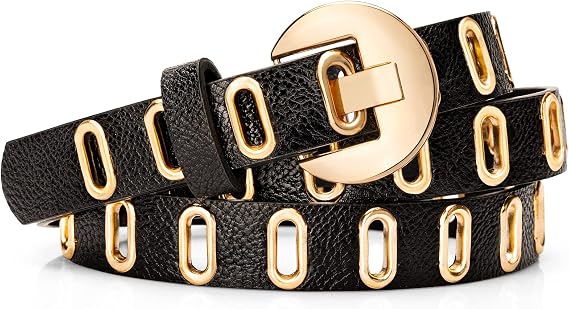 Studded Belts for Women,Skinny Leather Punk Belt for Dresses,Jeans and Pants