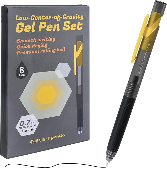 Black Gel Pens, Fine Point Smooth Writing Pens Set, 8-Pack Low Center of Gravity, 0.7mm Medium Point Quick-Dry Black Ink Rolling Ball for Office, School, Journaling, Note-Taking