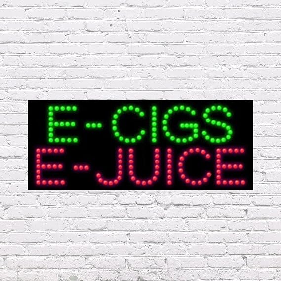 LED E - Cigs E - Juice Sign for Retail Business Displays |Advertising Electronic Light Up Sign for Windows Walls |11"h x 27"w x 2"d