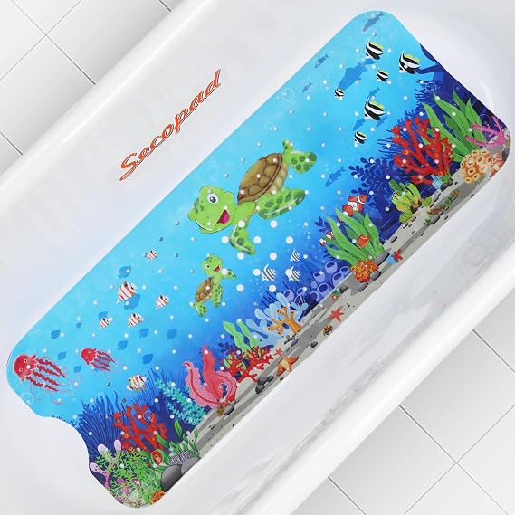 Secopad Bathtub Mat Non Slip, Cute Tub Mat, 40" x 16", Turtles