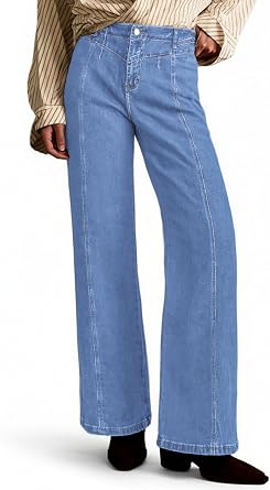PEIHOT Wide Leg Jeans for Women Trendy High Waisted Straight Leg Stretchy Jeans Seamed Paneling Loose Baggy Denim Pants