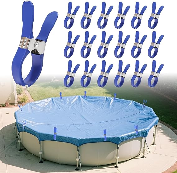 Tryly 18PCS Pool Cover Clips with Plastic Jacket, 4.7 Inch Stainless Steel Clamps for Above Ground Pools, Avoid Scratches on The Pool Cover, Stays Secure in Windy Conditions