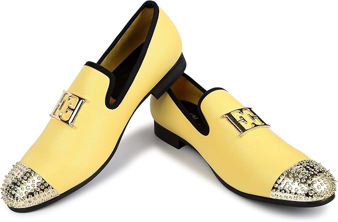 Mens Leather Loafers Spiked Dress Shoes with Gold Buckle Penny Slip-On Luxury Men Wedding Party Prom Shoes