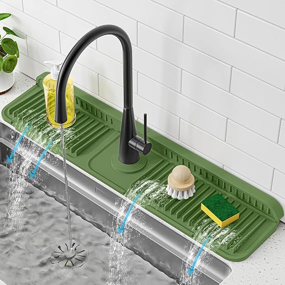 PoYang 24 Inch Faucet Mat for Kitchen Sink Splash Guard, Avocado Green