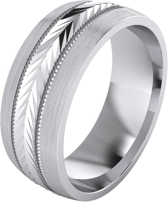 LANDA JEWEL (5 Styles) Heavy Solid Sterling Silver Wedding Band Diamond Cut Patterned Ring Comfort Fit Unisex