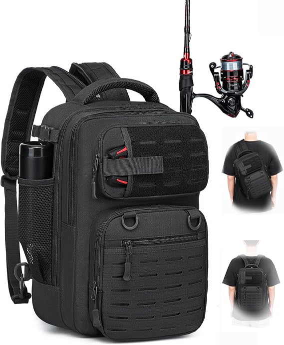 2 in 1 Fishing Backpack with Rod Holder Fishing Bag 25L Tactical Fishing Shoulder Bag Military Backpack for Fishing Hiking