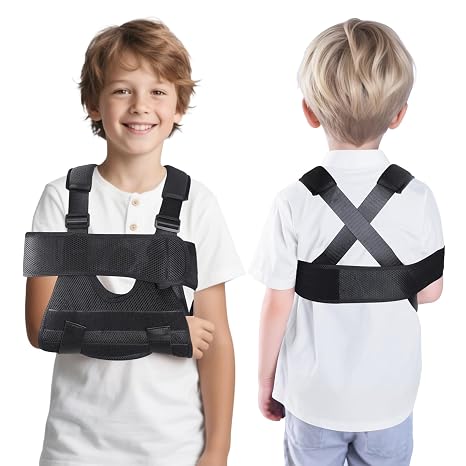 ENLUNTRA Kids Upper Extremity Sling, Breathable & Comfort Arm Sling Shoulder Immobilizer,Adjustable Arm Sling for Elbow Injury(black-S)